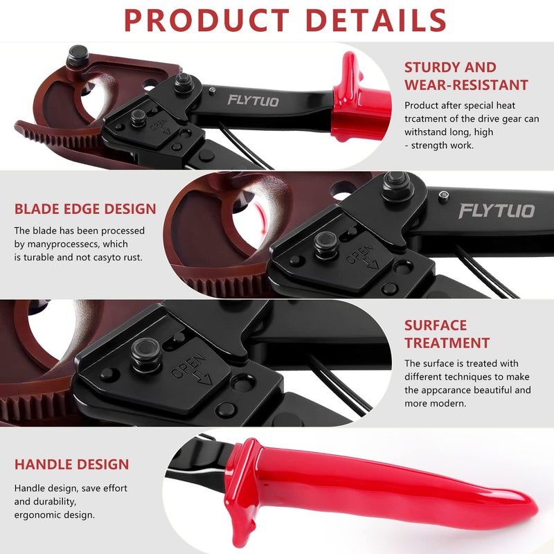 Flytuo Cable Cutter  Flytuo Upgraded Blade Heavy Duty Cable Wire Cutters for Aluminum Copper Cable and Electrical Wire Up to 240mm - Image 3